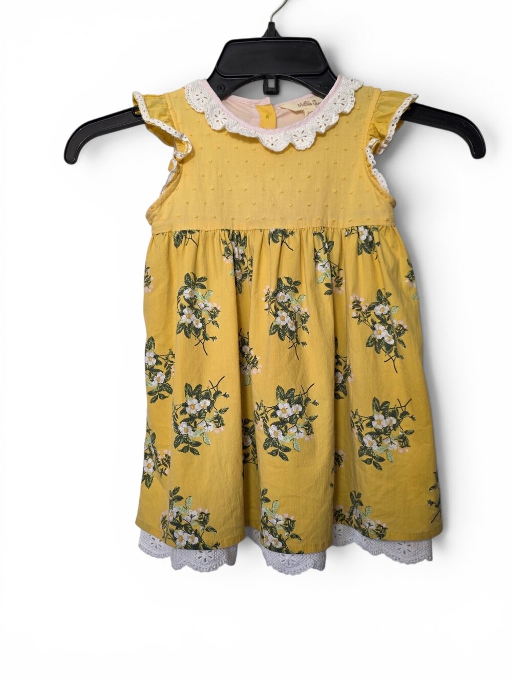 Matilda Jane Summer Sun Yellow Floral Lace-Trim Toddler Baby Dress EUC 18-24 Mo
